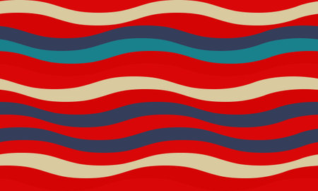 Vibrant wavy stripes in red, teal, beige, and navy create a dynamic, retroinspired pattern. Perfect...