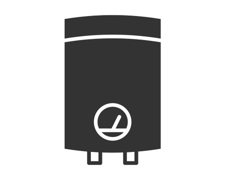Minimalist illustration of a water heater. Perfect for representing home appliances, plumbing, or comfort. Use it for infographics or web design projects.のイラスト素材