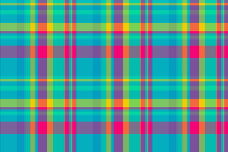 Vibrant, colorful plaid pattern. Perfect for textile designs, website backgrounds, or playful branding. This cheerful, intersecting lines design evokes energy and optimism.のイラスト素材