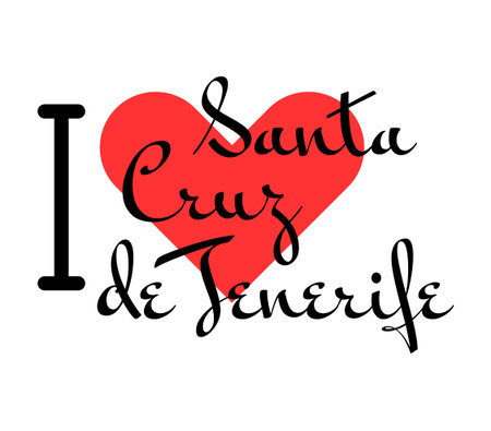 I love Santa Cruz de Tenerife, city of Spain. Hand drawn letters with red heart. Vector illustration lettering, modern design for print t shirt, banner, poster, sticker or label.のイラスト素材