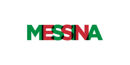 Messina in the Italy emblem for print and web. Design features geometric style, vector illustration with bold typography in modern font. Graphic slogan lettering isolated on white background.のイラスト素材