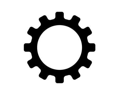 Simple, bold black gear icon on white. Symbolizes engineering, mechanics, process, automation. Perfect for technology, business design concepts.のイラスト素材