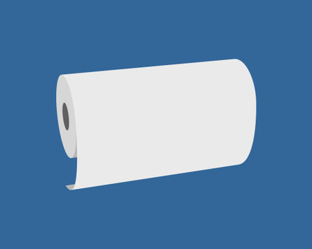 Clean, minimalist illustration of a roll of paper against a blue background. Perfect for concepts of new beginnings, potential, simplicity, or even recycling.のイラスト素材
