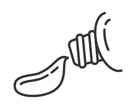 Minimalist line art of a squeezed tube, dispensing product. Versatile for health, beauty, or creative projects. Symbolizes dispensing, creation, and personal care routines.のイラスト素材