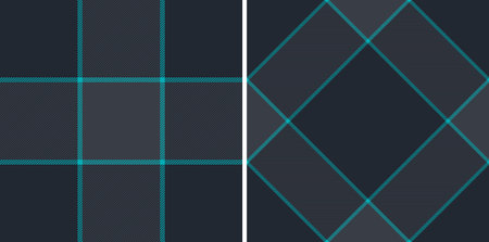 Stylish dark teal and gray plaid patterns, perfect for fashion, textile, or web design. Modern...