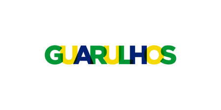 Guarulhos in the Brasil emblem for print and web. Design features geometric style, vector illustration with bold typography in modern font. Graphic slogan lettering isolated on white background.のイラスト素材