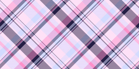 Elegant pastel pink and purple diagonal plaid pattern. Perfect for textile design, website backgrounds, or fashion illustrations. Soft, subtle colors create a calming and sophisticated aesthetic.のイラスト素材