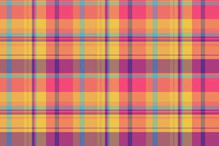 Folklore plaid background texture, proud pattern fabric seamless. Blank vector check tartan textile in red and amber colors palette.のイラスト素材