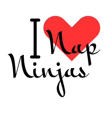 I love Nap Ninjas creative slogan. Hand drawn letters with red heart. Vector illustration, lettering in modern design for print t shirt, banner, poster, sticker or label.のイラスト素材
