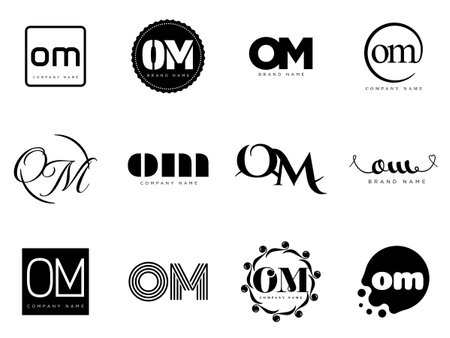 OM logo company template. Letter o and m logotype. Set different classic serif lettering and modern bold text with design elements. Initial font typography. Collection trendy business identity.のイラスト素材