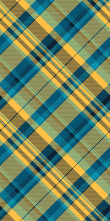 Vibrant diagonal plaid pattern in teal, gold, and olive green. Perfect for textile designs, website backgrounds, or fashionrelated projects.のイラスト素材