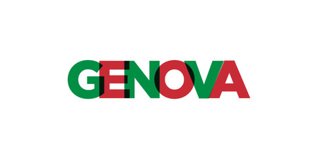 Genova in the Italy emblem for print and web. Design features geometric style, vector illustration with bold typography in modern font. Graphic slogan lettering isolated on white background.のイラスト素材