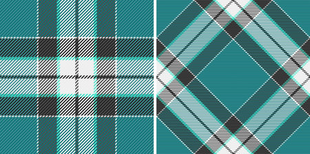 Two vibrant teal and white plaid patterns. Perfect for textile design, fashion, website backgrounds,...