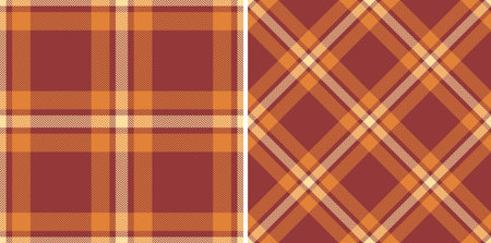 Warm autumnal plaid patterns, perfect for fallthemed designs. Two seamless textures offer versatile options for backgrounds, textiles, or seasonal branding.のイラスト素材