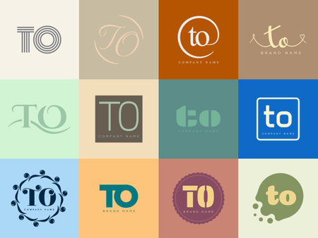 TO logo company template. Letter t and o logotype. Set different classic serif lettering and modern bold text with design elements. Initial font typography. Collection trendy business identity.のイラスト素材
