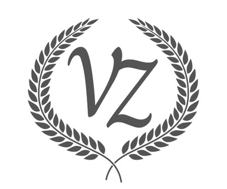 Initial letter V and Z, VZ monogram logo design with laurel wreath. Luxury emblem with calligraphy font.のイラスト素材