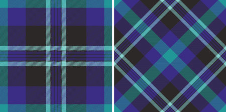 Two vibrant plaid patterns in teal, purple, and black.  Perfect for textile design, fashion, or...