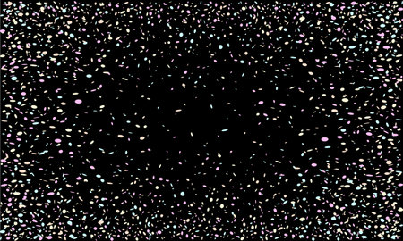 A vibrant burst of iridescent confetti explodes across a deep black background.  Perfect for celebratory designs, festive backgrounds, or adding a touch of sparkle to any project.のイラスト素材