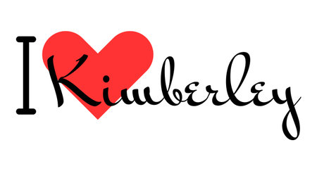I love Kimberley, city of Canada. Hand drawn letters with red heart. Vector illustration lettering, modern design for print t shirt, banner, poster, sticker or label.のイラスト素材