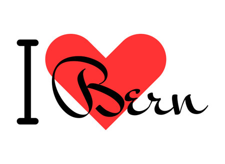 I love Bern, city of Switzerland. Hand drawn letters with red heart. Vector illustration lettering, modern design for print t shirt, banner, poster, sticker or label.のイラスト素材