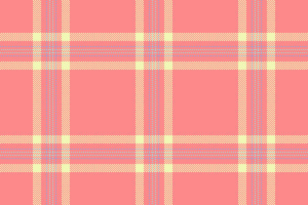 Pastel pink and yellow plaid pattern. Seamless textile texture ideal for fashion, home decor, and web design. This soft, cheerful design evokes feelings of warmth and comfort.のイラスト素材