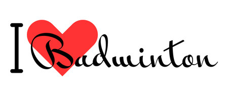 I love Badminton. Hand drawn letters with red heart. Sport vector illustration, lettering in modern design for print t shirt, banner, poster, sticker or label.のイラスト素材