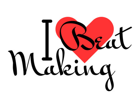 I love Beat Making creative slogan. Hand drawn letters with red heart. Vector illustration, lettering in modern design for print t shirt, banner, poster, sticker or label.のイラスト素材