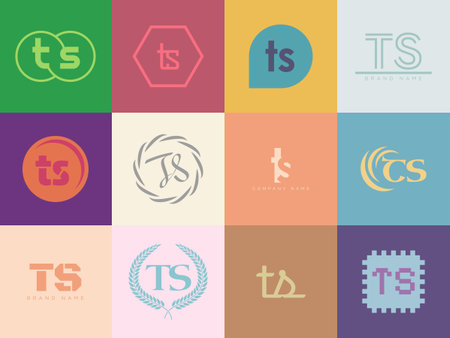 TS logo company template. Letter t and s logotype. Set different classic serif lettering and modern bold text with design elements. Initial font typography. Collection trendy business identity.のイラスト素材