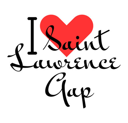 I love Saint Lawrence Gap, city of Barbados. Hand drawn letters with red heart. Vector illustration lettering, modern design for print t shirt, banner, poster, sticker or label.のイラスト素材