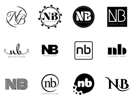 NB logo company template. Letter n and b logotype. Set different classic serif lettering and modern bold text with design elements. Initial font typography. Collection trendy business identity.のイラスト素材
