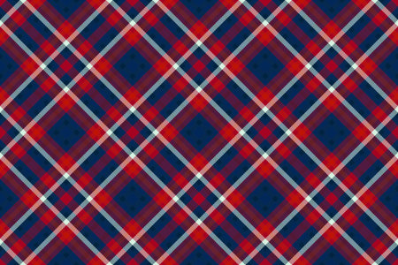 Classic tartan pattern with rich, vibrant red and deep blue hues, crossed by crisp white lines....
