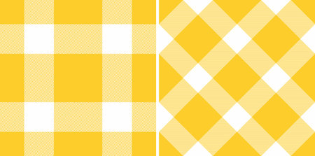 Vibrant, inviting yellow and white check patterns in classic diagonal styles. Ideal for backgrounds, textiles, or adding a warm, rustic touch. Versatile design.のイラスト素材