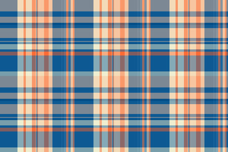 Classic plaid pattern in blue, orange, and gray. Versatile textile design for backgrounds, apparel,...