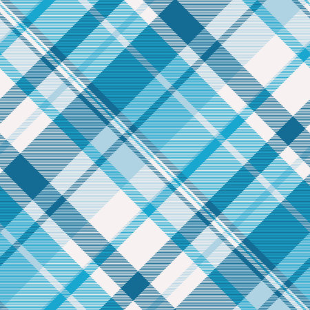 Softness tartan check vector, multicolored seamless plaid background. Cell fabric pattern textile texture in cyan and white colors palette.のイラスト素材