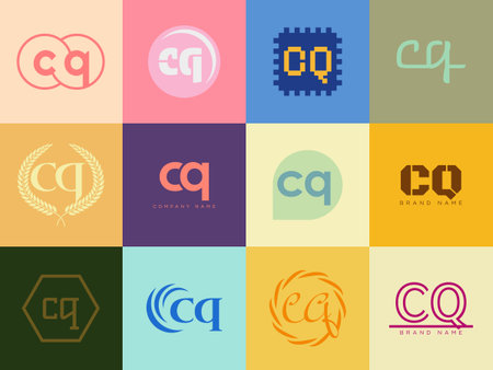 CQ logo company template. Letter c and q logotype. Set different classic serif lettering and modern bold text with design elements. Initial font typography. Collection trendy business identity.のイラスト素材