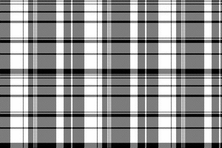 Seventies fabric background plaid, doodle vector seamless pattern. Uniform tartan check texture textile in black and white colors palette.のイラスト素材