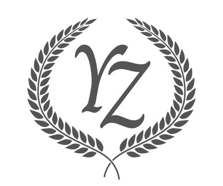 Initial letter Y and Z, YZ monogram logo design with laurel wreath. Luxury emblem with calligraphy font.のイラスト素材