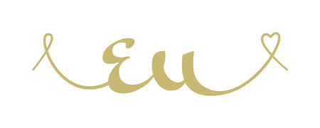 EU initial wedding monogram calligraphy vector illustration. Hand drawn lettering e and u love logo design for valentines day poster, greeting card, photo album, banner print or tattoo.のイラスト素材