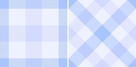 Two soft blue and white plaid patterns sidebyside evoke a sense of calm and domesticity. Ideal for backgrounds, textiles, and designs needing a classic, cozy touch.のイラスト素材