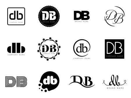 DB logo company template. Letter d and b logotype. Set different classic serif lettering and modern bold text with design elements. Initial font typography. Collection trendy business identity.のイラスト素材