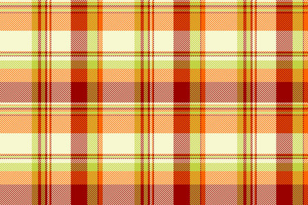 Dye check textile texture, drawing fabric pattern plaid. Carnival vector tartan seamless background in light goldenrod yellow and red colors palette.のイラスト素材