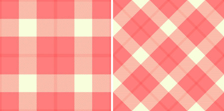 Two pink beige tartan patterns one classic, one diagonal. Textile design, fabric swatch. Use for backgrounds, seasonal designs, or themed projects.のイラスト素材