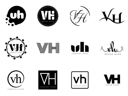 VH logo company template. Letter v and h logotype. Set different classic serif lettering and modern bold text with design elements. Initial font typography. Collection trendy business identity.のイラスト素材