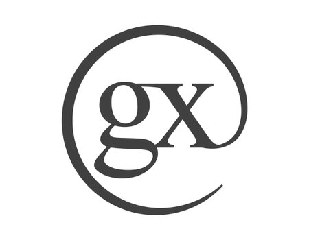 GX logo from two letters with circle shape email sign style. G and X round logotype of business company for brand identity.のイラスト素材