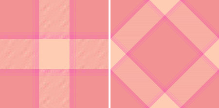 Two coral and pink classic tartan pattern designs, one regular and one rotated, for versatile design...