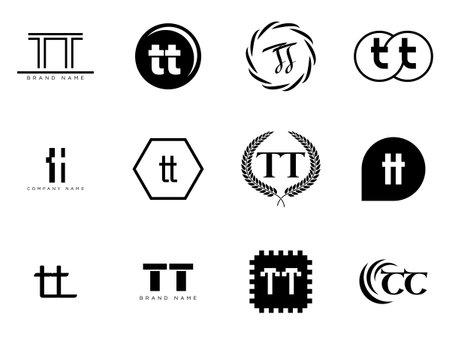 TT logo company template. Letter t and t logotype. Set different classic serif lettering and modern bold text with design elements. Initial font typography. Collection trendy business identity.のイラスト素材