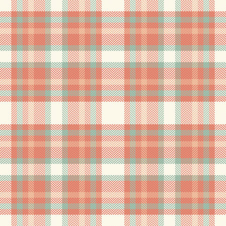 Seasonal plaid vector background, vogue texture check textile. Gingham tartan fabric seamless pattern in red and pastel colors palette.のイラスト素材