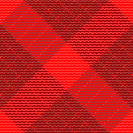 Deep seamless textile texture, furry vector plaid background. 40s fabric check tartan pattern in red color palette.のイラスト素材