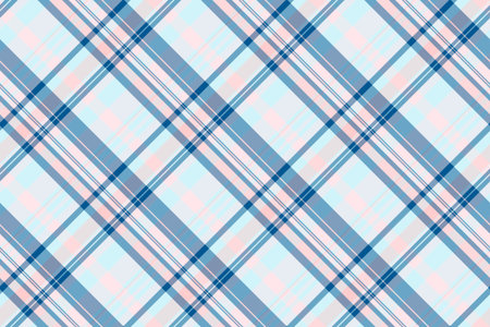Pastel plaid pattern. Fabric design in blue, pink, and white. Seamless, decorative textile...