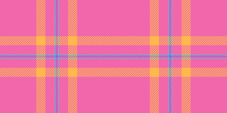 Vibrant pink, orange, and teal plaid pattern. Perfect for textiles, website backgrounds, or playful...